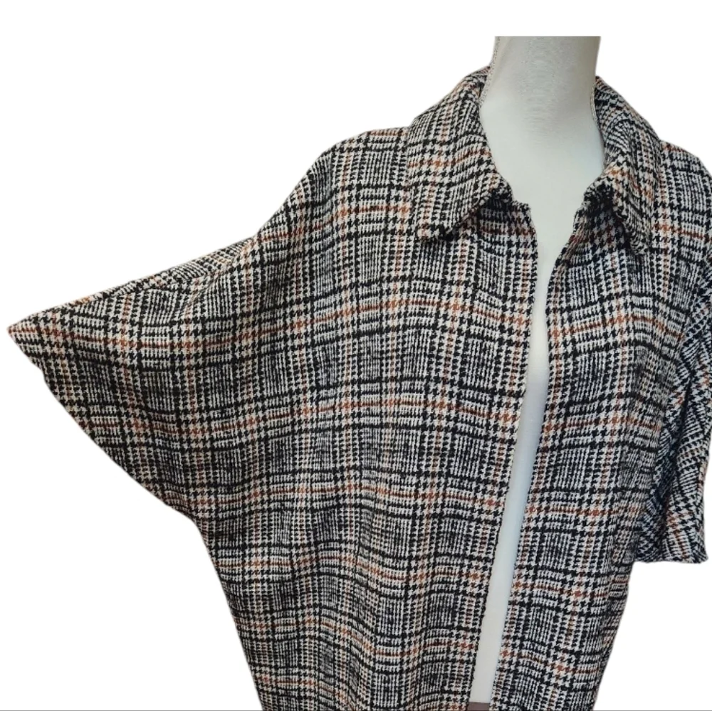THML NWT Women's Plaid Houndstooth Open Front Jacket/Poncho Combo, Small